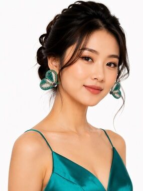 Kay Lee New York Handmade Beaded Butterfly Stud Earrings Teal & White